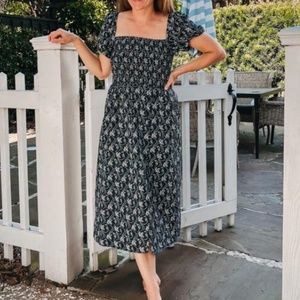 JCrew Short-Sleeve Smocked Printed Dress